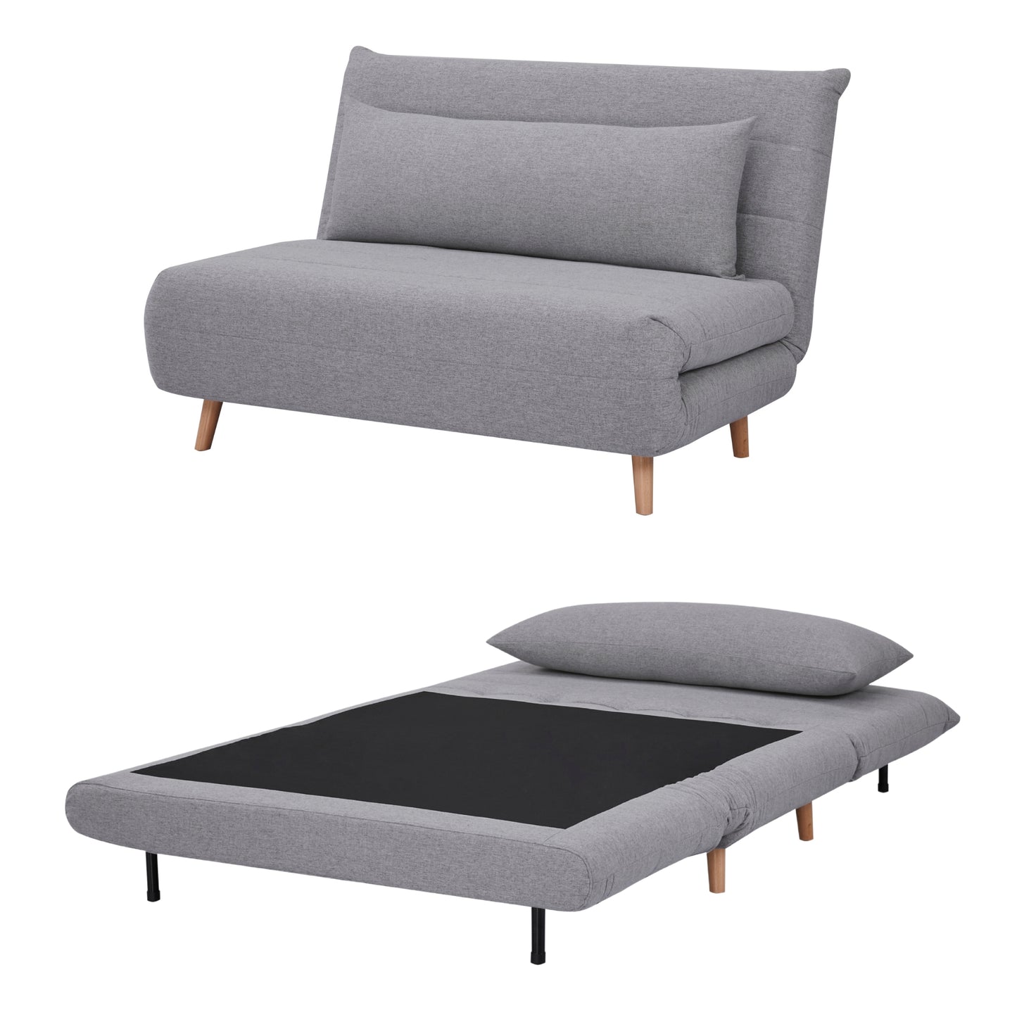 Audrey 2 Seater Sofa Futon Bed Love Seat Fabric Lounge Couch - Grey - Cosy Abode