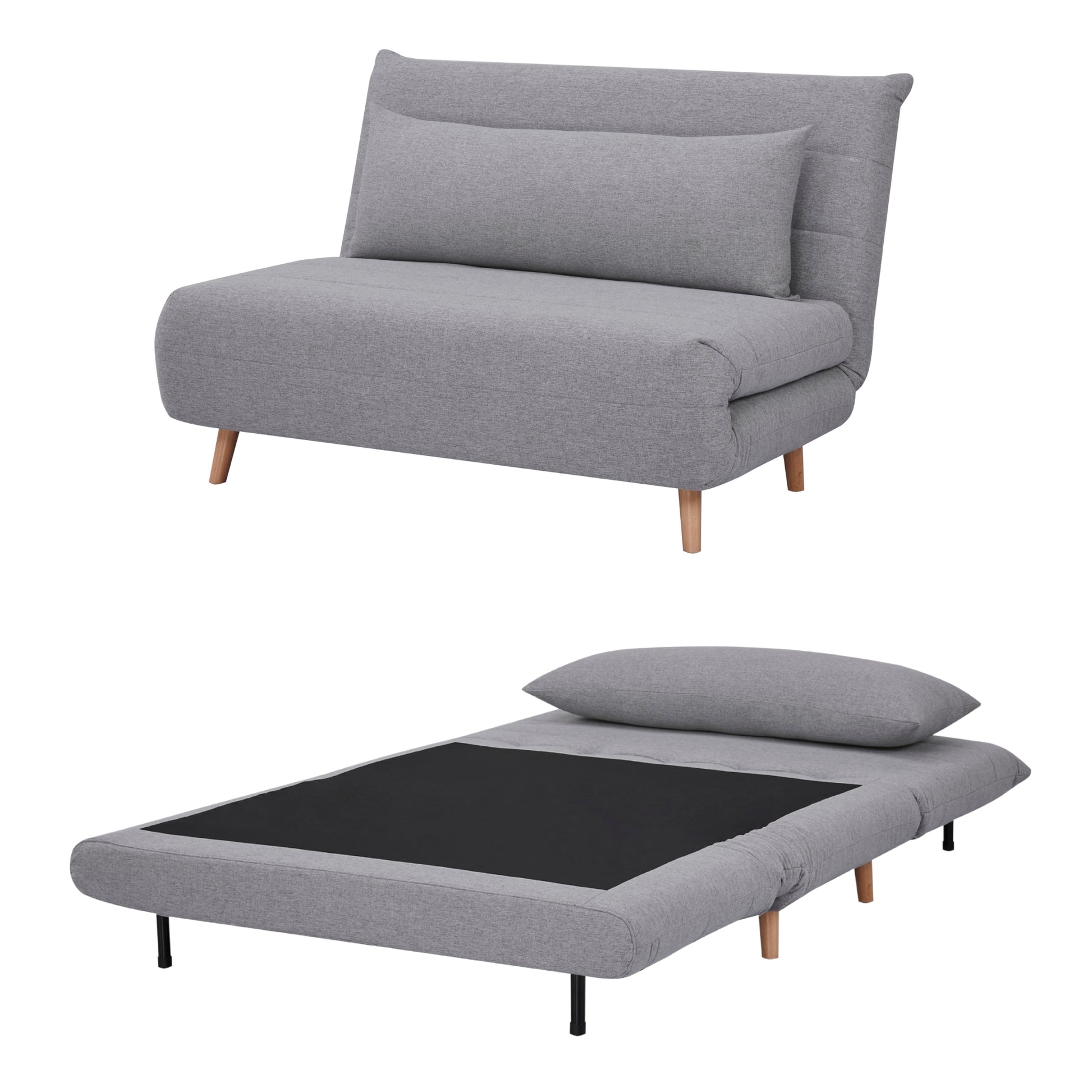 Audrey 2 Seater Sofa Futon Bed Love Seat Fabric Lounge Couch - Grey - Cosy Abode