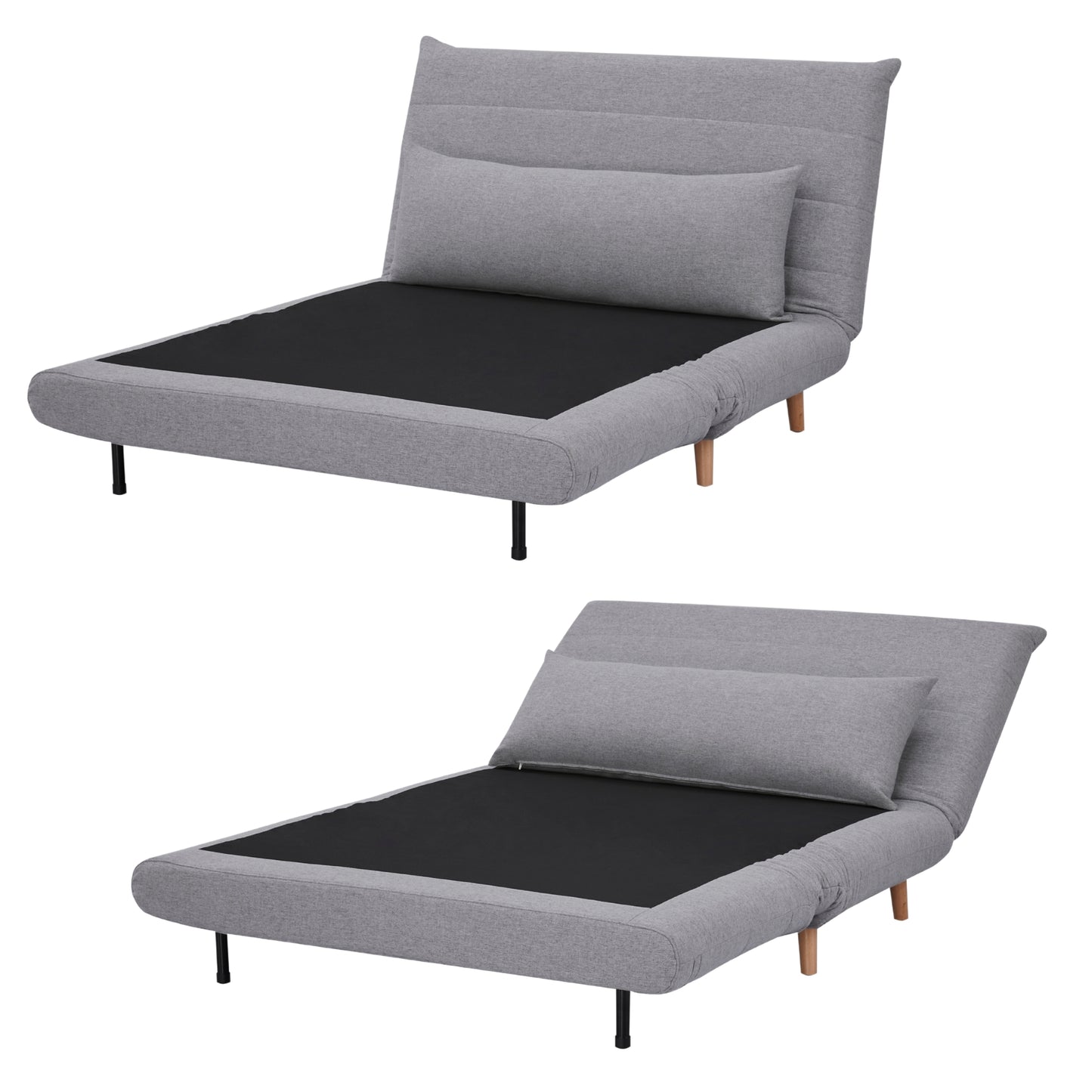Audrey 2 Seater Sofa Futon Bed Love Seat Fabric Lounge Couch - Grey - Cosy Abode