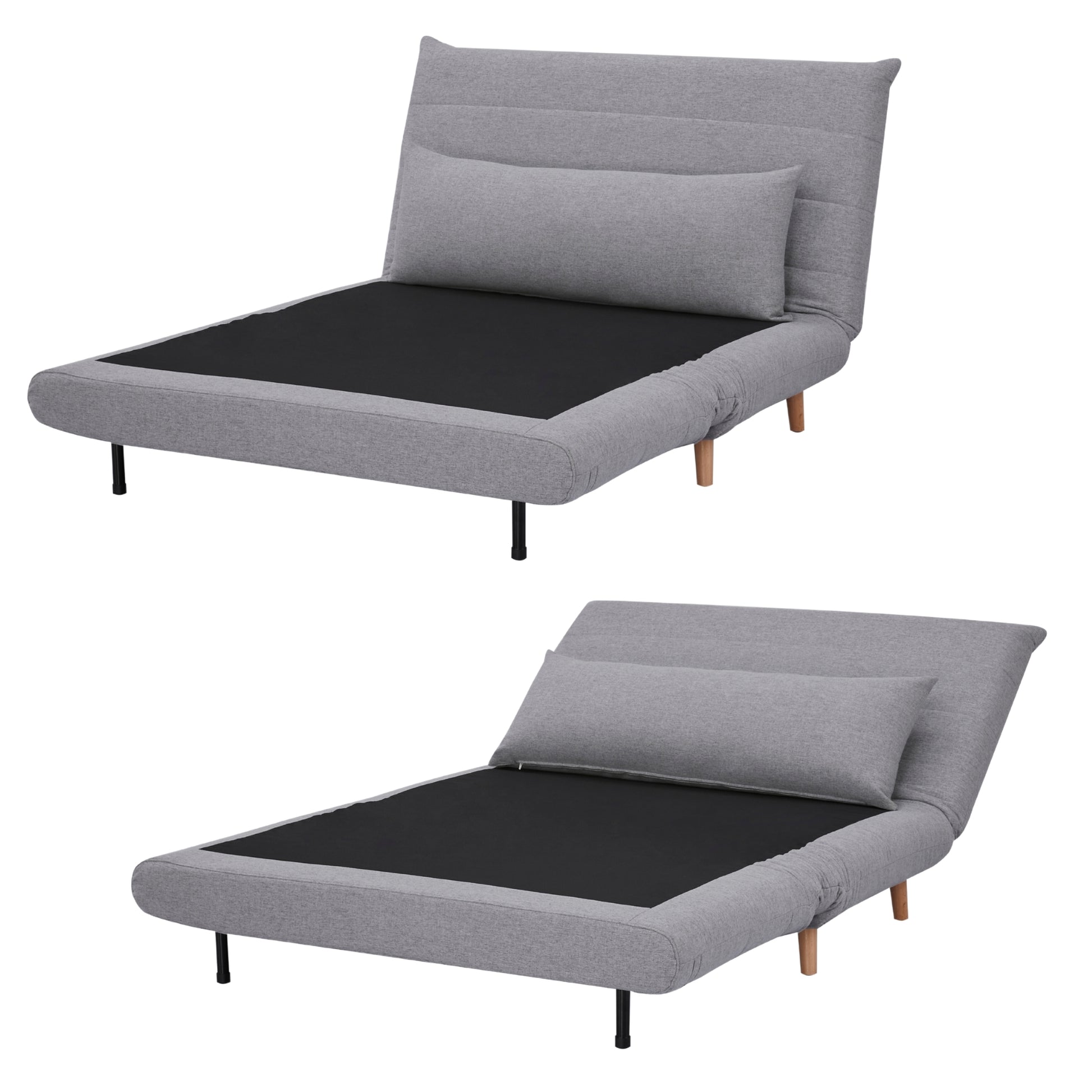 Audrey 2 Seater Sofa Futon Bed Love Seat Fabric Lounge Couch - Grey - Cosy Abode