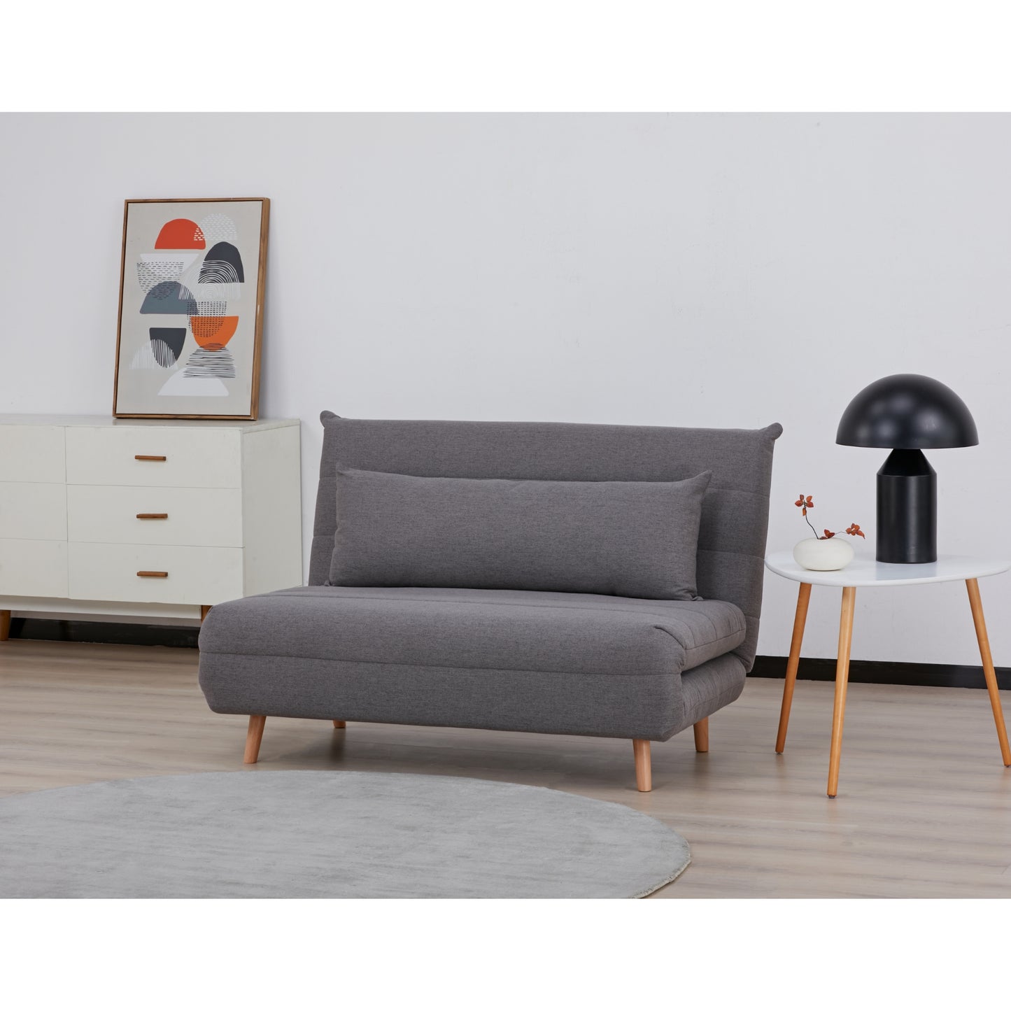 Audrey 2 Seater Sofa Futon Bed Love Seat Fabric Lounge Couch - Graphite - Cosy Abode
