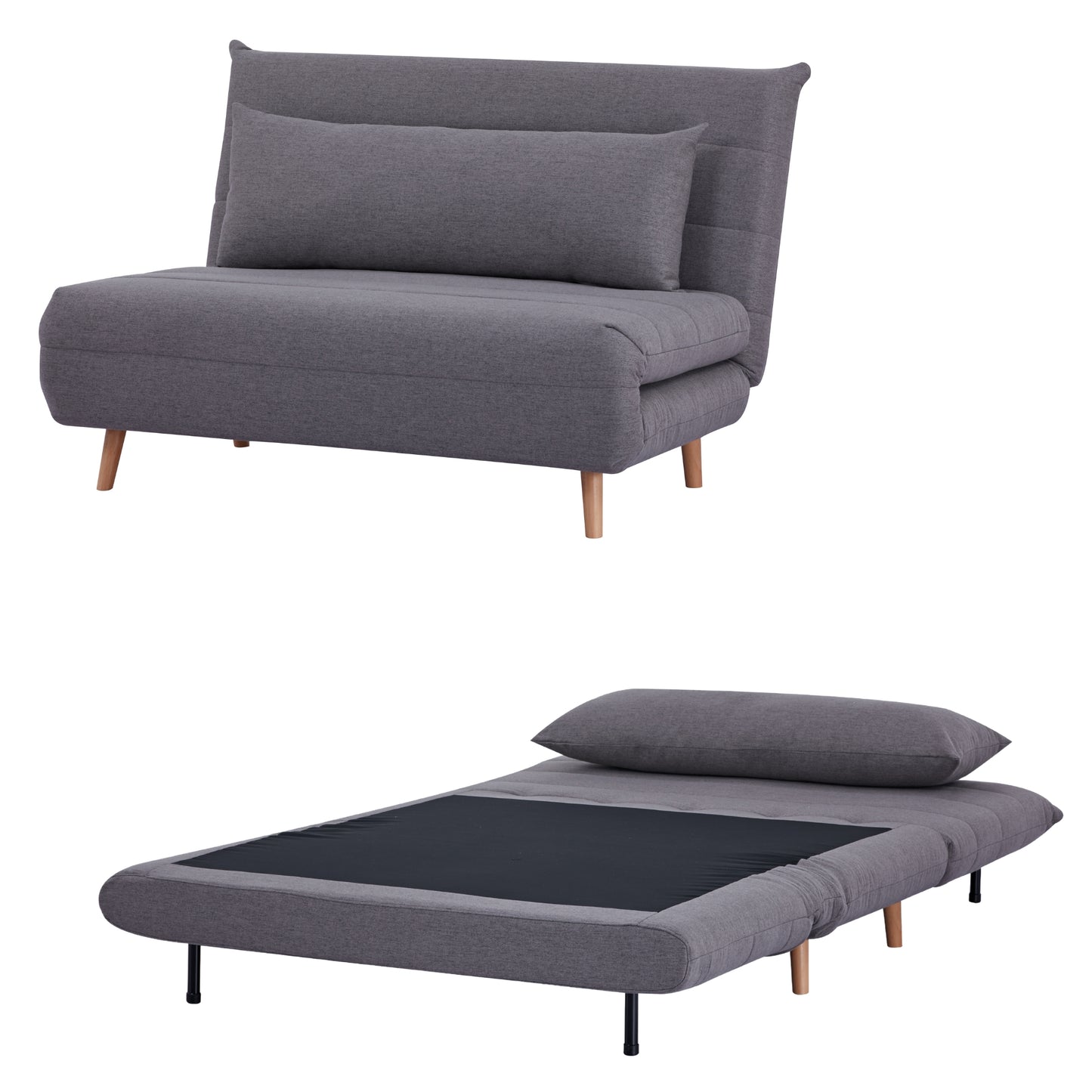 Audrey 2 Seater Sofa Futon Bed Love Seat Fabric Lounge Couch - Graphite - Cosy Abode