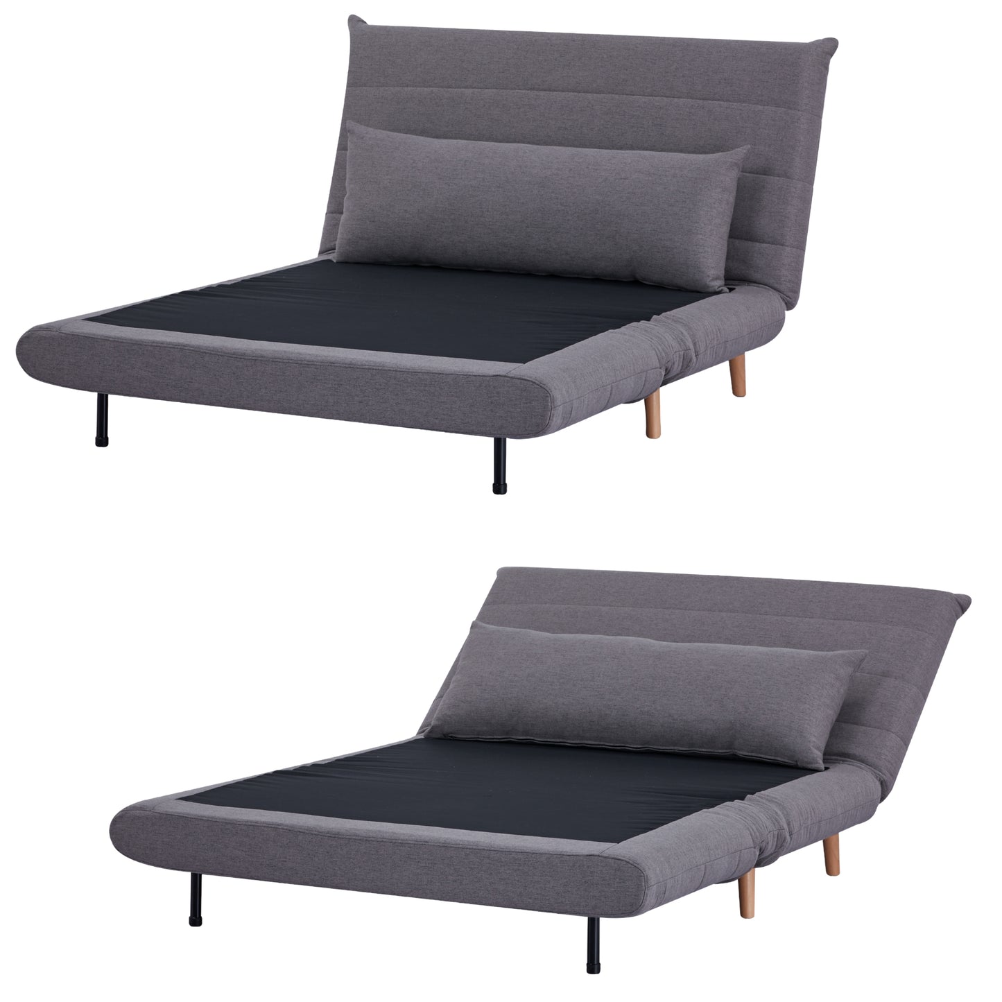 Audrey 2 Seater Sofa Futon Bed Love Seat Fabric Lounge Couch - Graphite - Cosy Abode