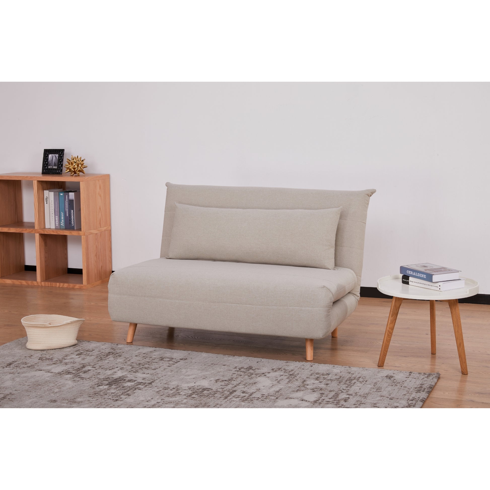 Audrey 2 Seater Sofa Futon Bed Love Seat Fabric Lounge Couch - Beige - Cosy Abode