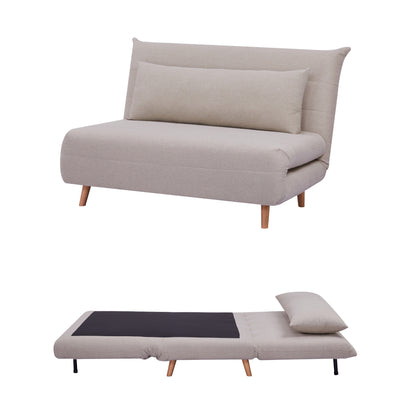 Audrey 2 Seater Sofa Futon Bed Love Seat Fabric Lounge Couch - Beige - Cosy Abode