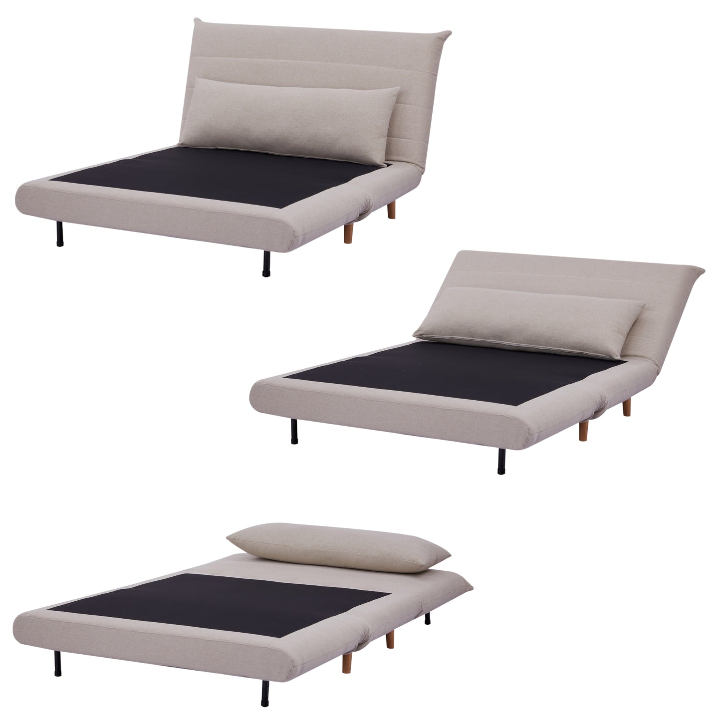 Audrey 2 Seater Sofa Futon Bed Love Seat Fabric Lounge Couch - Beige - Cosy Abode