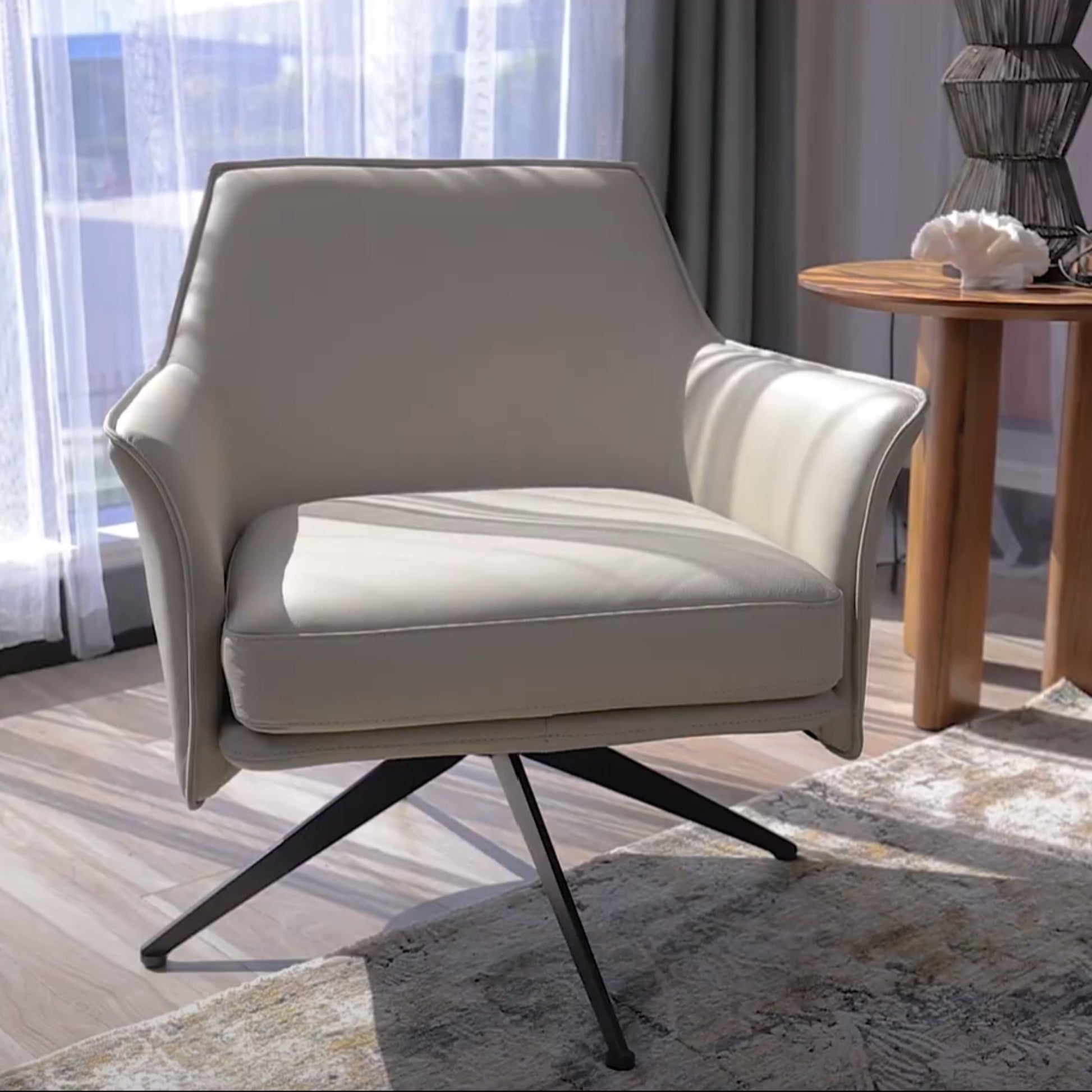 Freya Leather Swivel Occasional Chair Lounge Seat - Beige - Cosy Abode