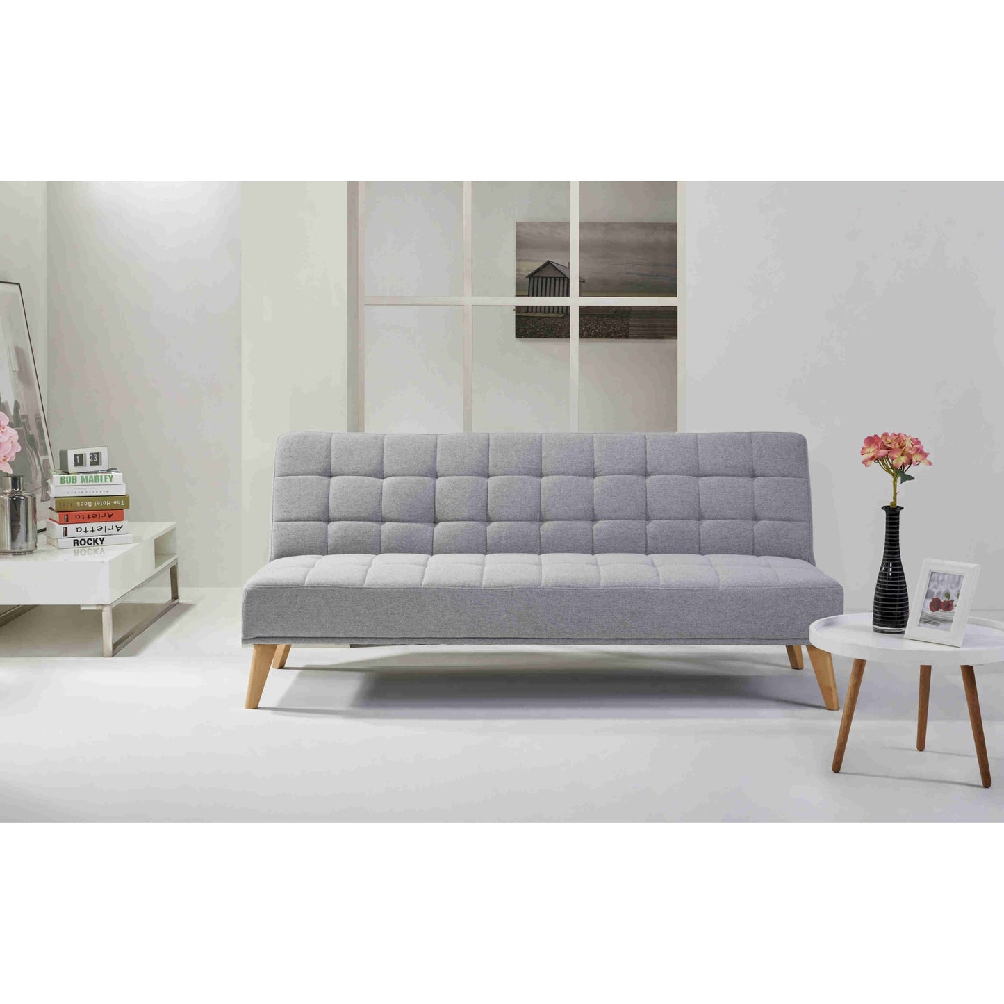 Brando 3 Seater Sofa Futon Bed Fabric Lounge Couch - Grey - Cosy Abode