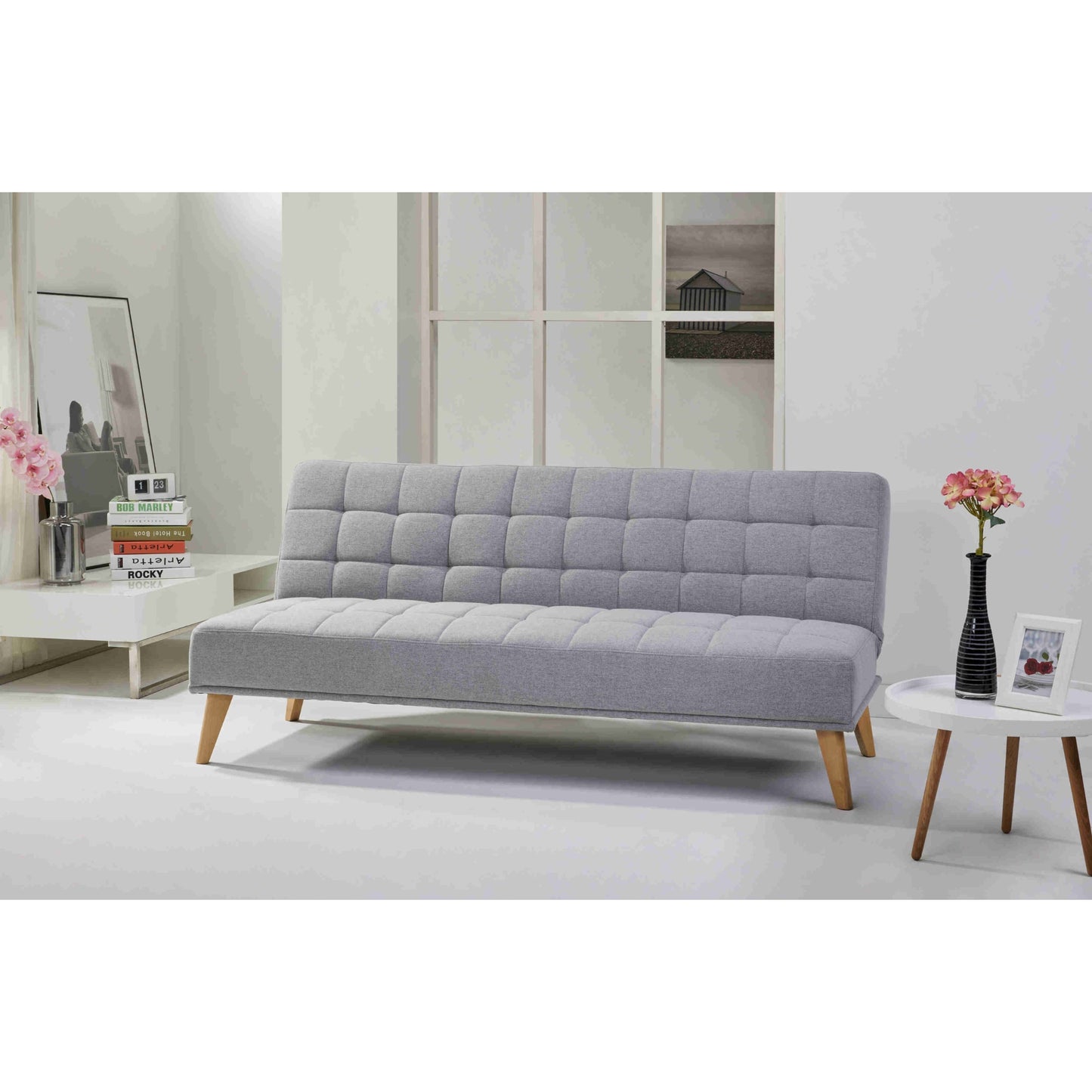 Brando 3 Seater Sofa Futon Bed Fabric Lounge Couch - Grey - Cosy Abode