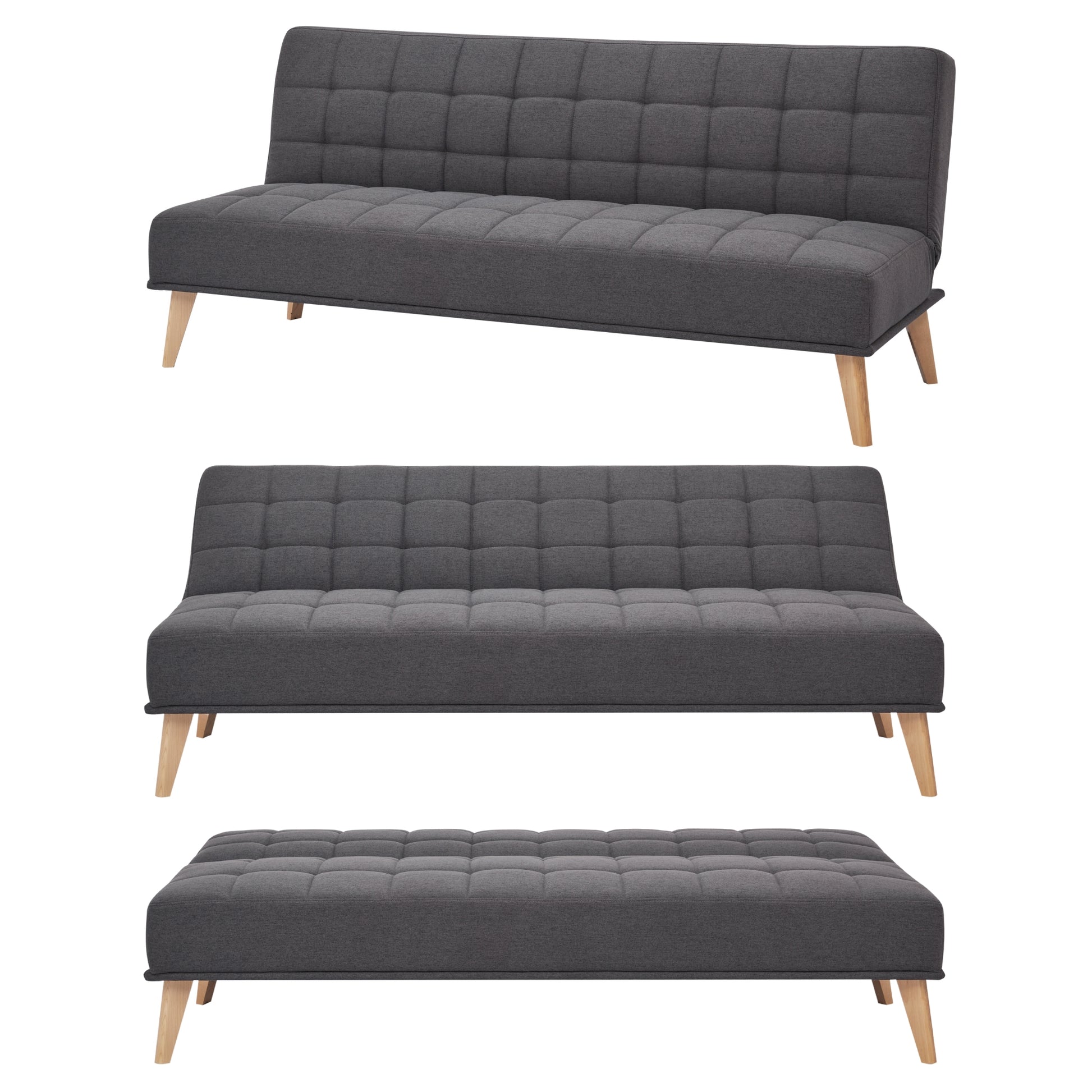 Brando 3 Seater Sofa Futon Bed Fabric Lounge Couch - Charcoal - Cosy Abode