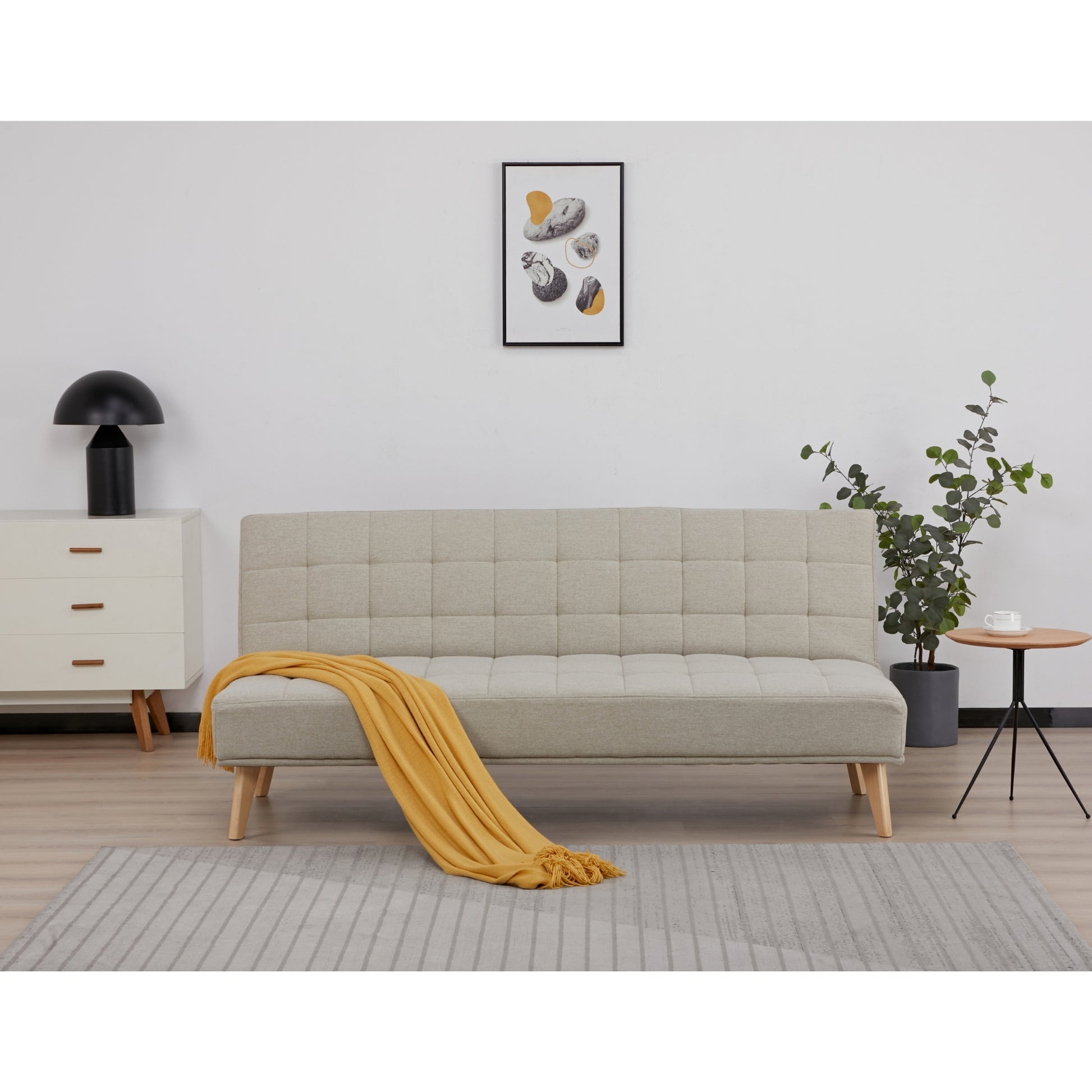 Brando 3 Seater Sofa Futon Bed Fabric Lounge Couch - Beige - Cosy Abode