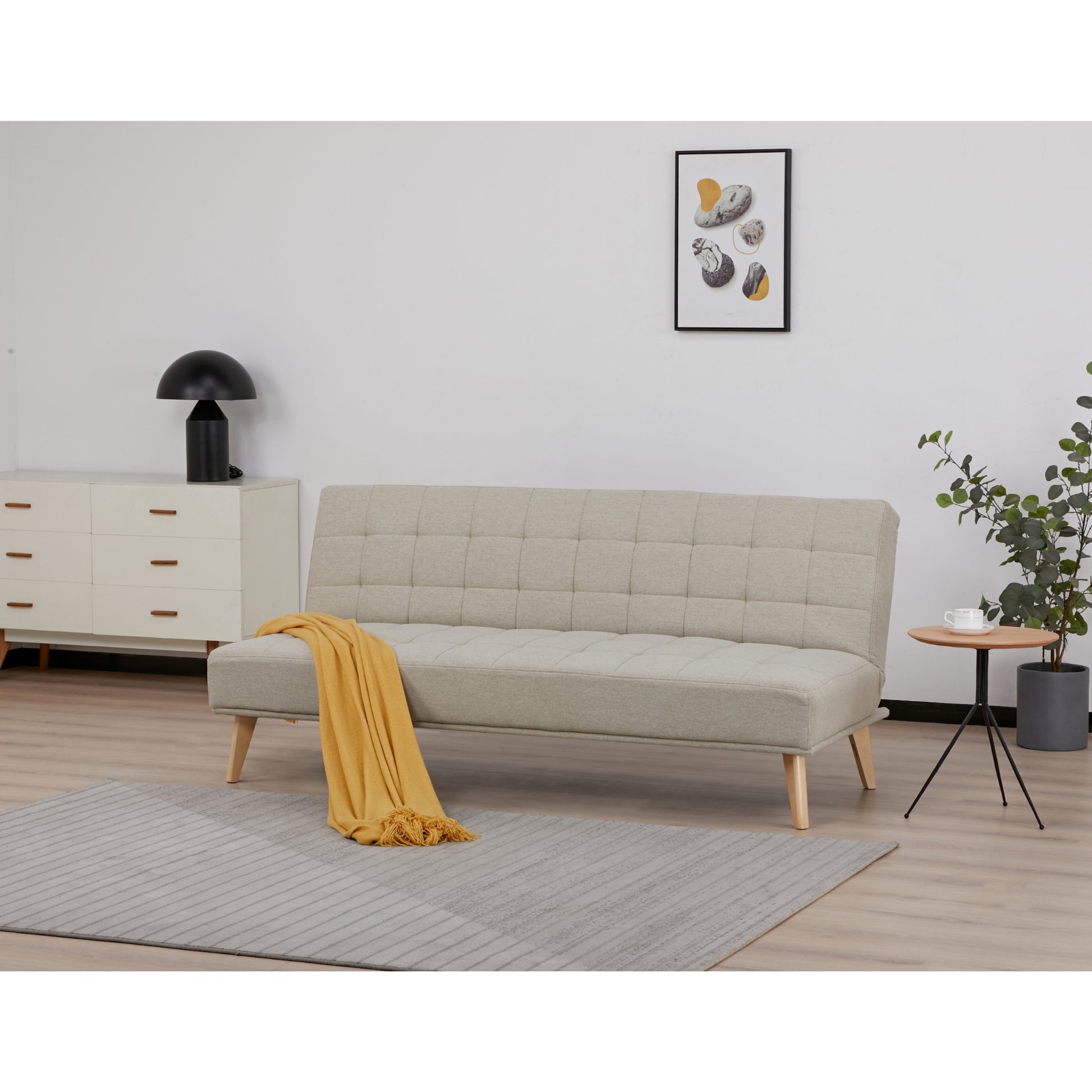 Brando 3 Seater Sofa Futon Bed Fabric Lounge Couch - Beige - Cosy Abode