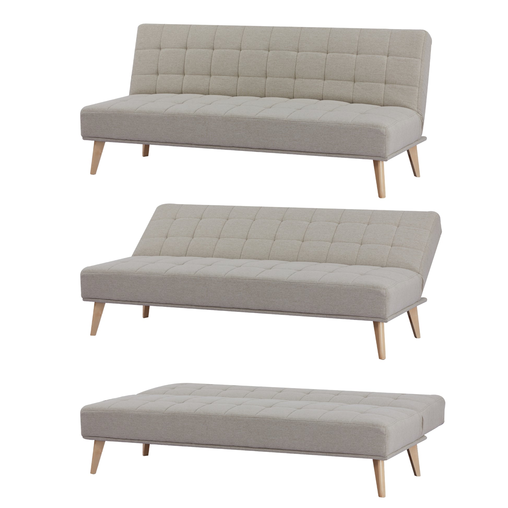 Brando 3 Seater Sofa Futon Bed Fabric Lounge Couch - Beige - Cosy Abode