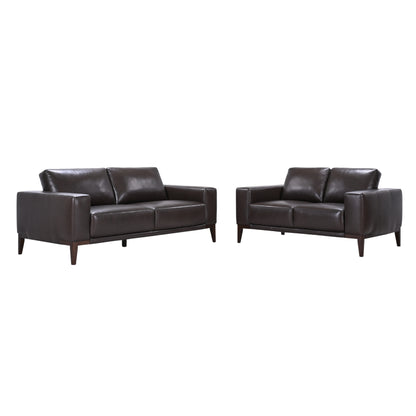 Lorenzo 2 + 3 Seater Sofa Leather Upholstered Lounge Set - Chocolate - Cosy Abode