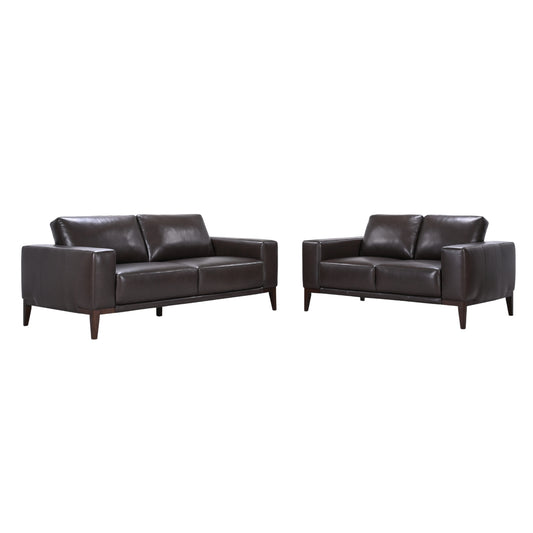 Lorenzo 2 + 3 Seater Sofa Leather Upholstered Lounge Set - Chocolate - Cosy Abode