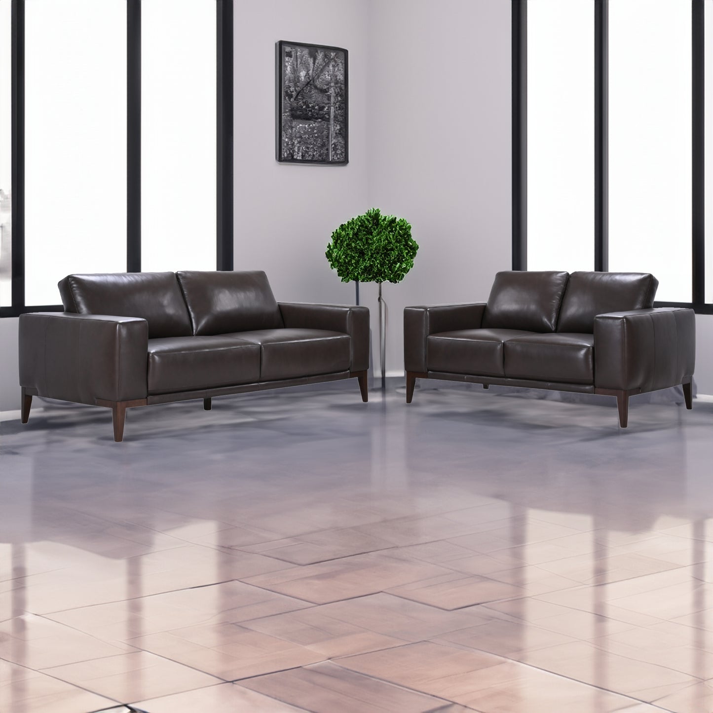 Lorenzo 3 Seater Sofa Leather Upholstered Lounge - Chocolate - Cosy Abode