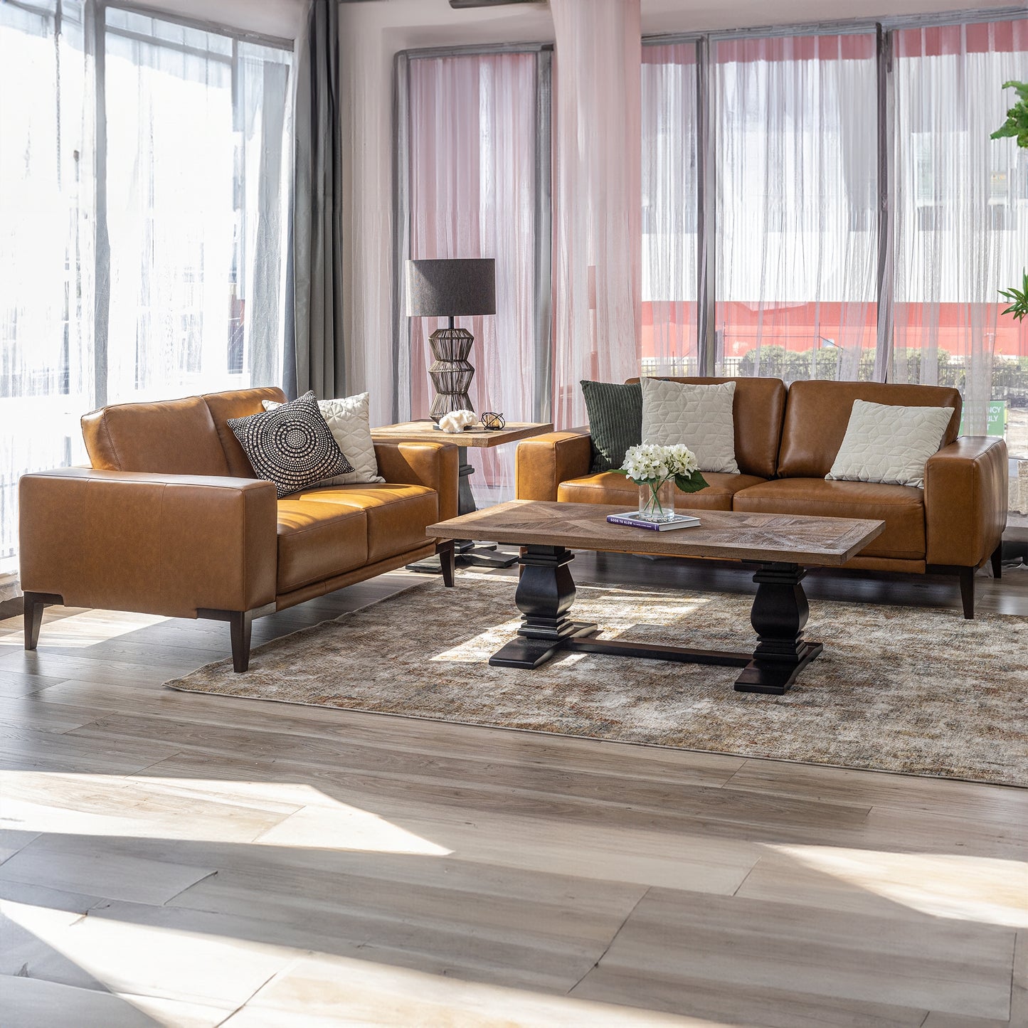 Lorenzo 2 + 3 Seater Sofa Leather Upholstered Lounge Set - Tan - Cosy Abode