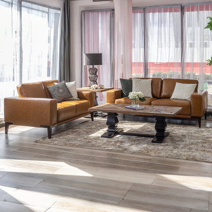 Lorenzo 2 + 3 Seater Sofa Leather Upholstered Lounge Set - Tan - Cosy Abode