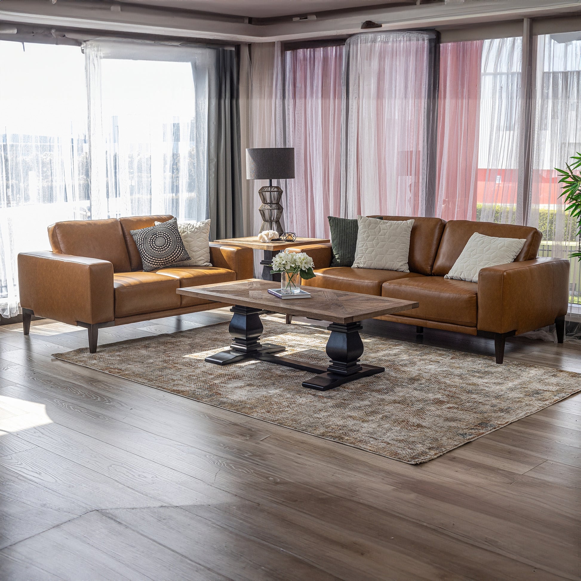 Lorenzo 3 Seater Sofa Leather Upholstered Lounge - Tan - Cosy Abode