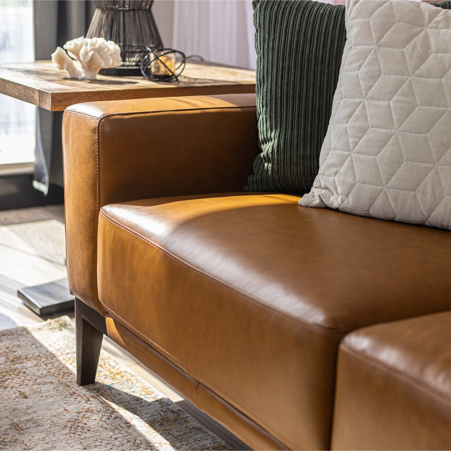 Lorenzo 3 Seater Sofa Leather Upholstered Lounge - Tan - Cosy Abode