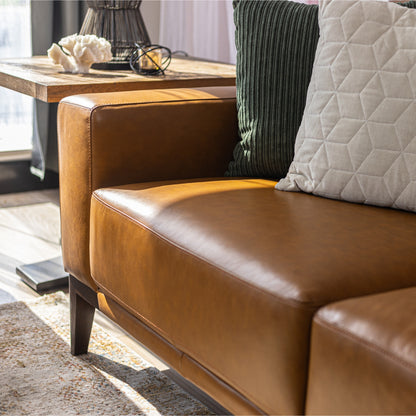 Lorenzo 3 Seater Sofa Leather Upholstered Lounge - Tan - Cosy Abode