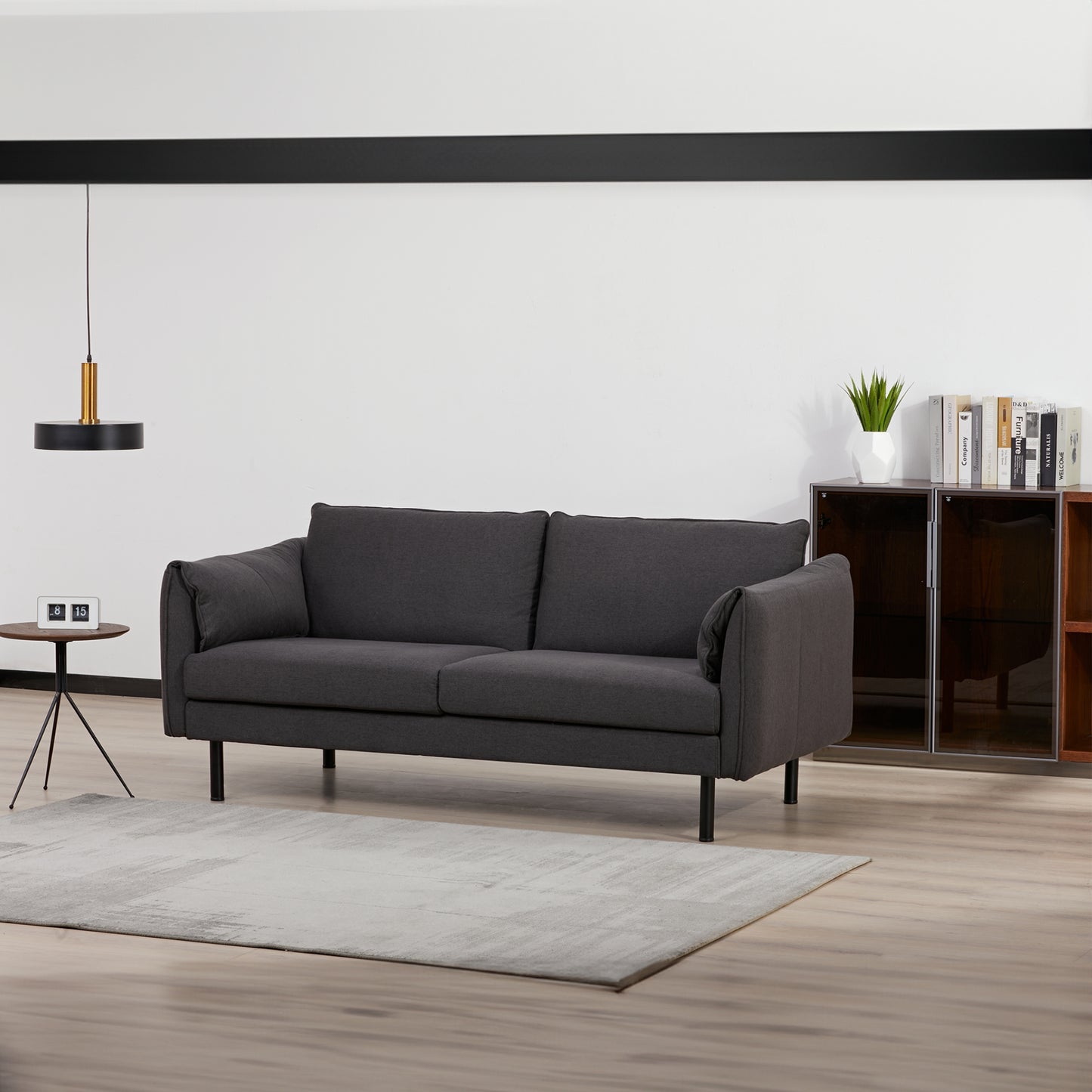 Channel 3 Seater Fabric Sofa Lounge Couch Charcoal - Cosy Abode