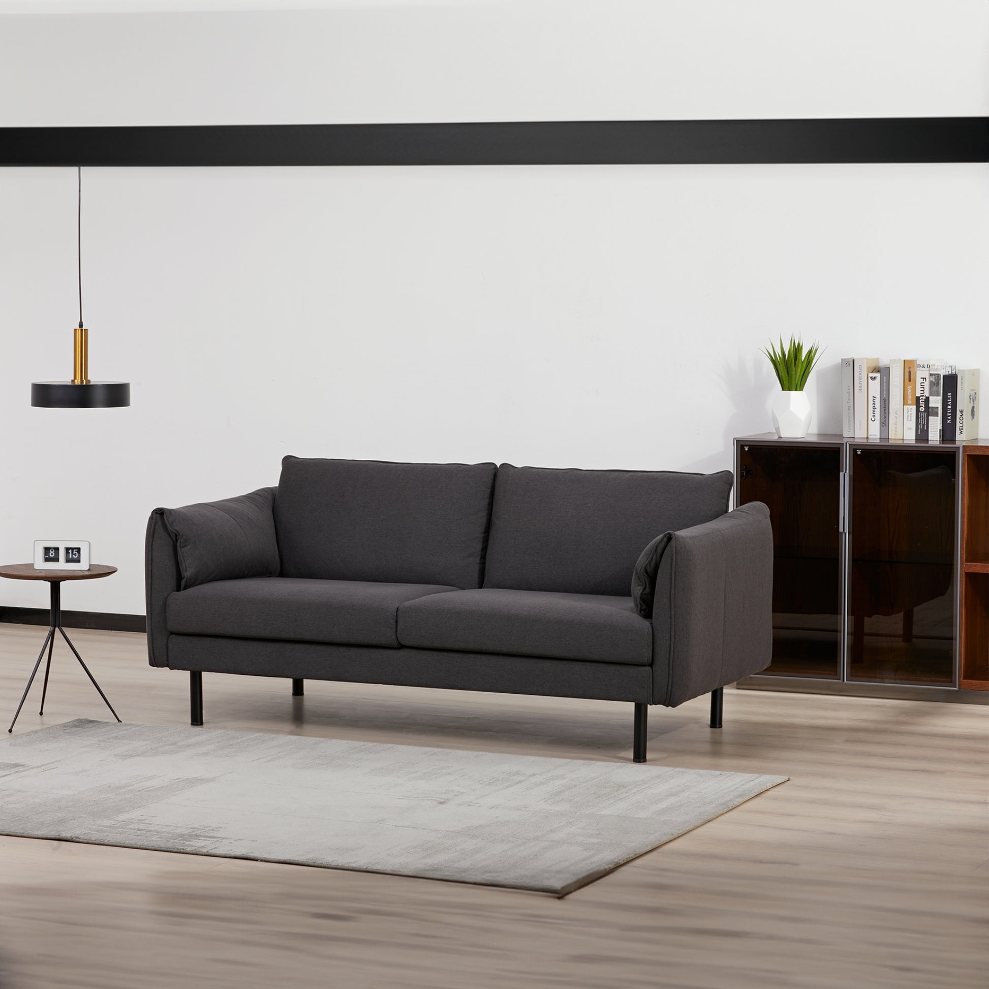 Channel 3 Seater Fabric Sofa Lounge Couch Charcoal - Cosy Abode