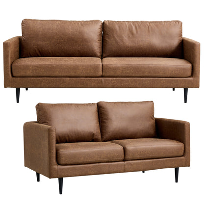 Athena 2 + 3 Seater Sofa Fabric Uplholstered Lounge Couch - Saddle - Cosy Abode