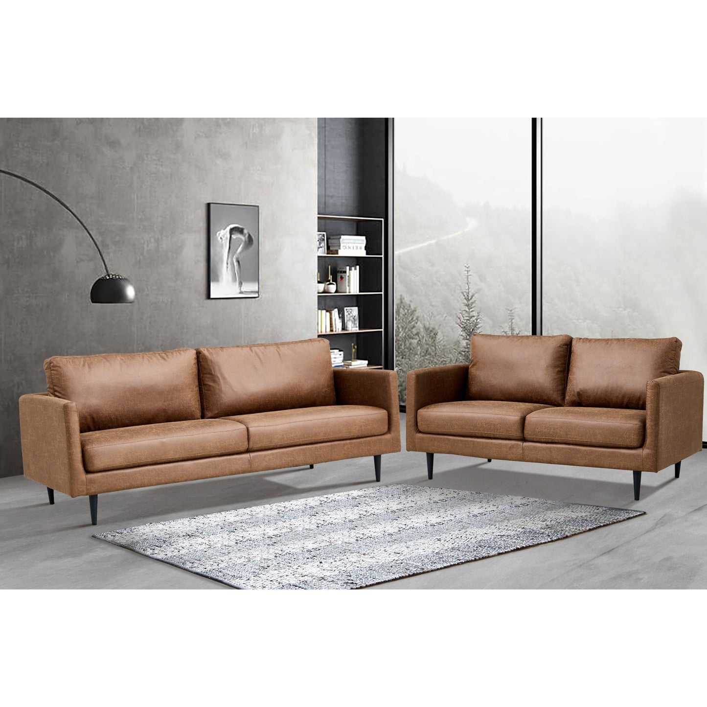 Athena 2 Seater Sofa Fabric Uplholstered Lounge Couch - Saddle - Cosy Abode