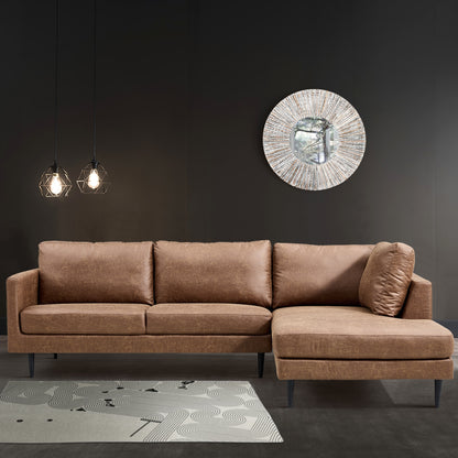 Athena 2 + 2 Seater Sofa Fabric Uplholstered Right Chaise Lounge Couch - Saddle - Cosy Abode