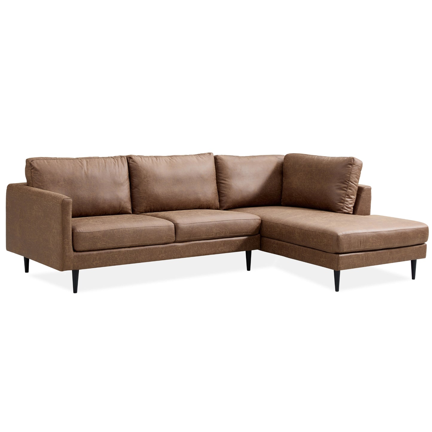 Athena 2 + 2 Seater Sofa Fabric Uplholstered Right Chaise Lounge Couch - Saddle - Cosy Abode
