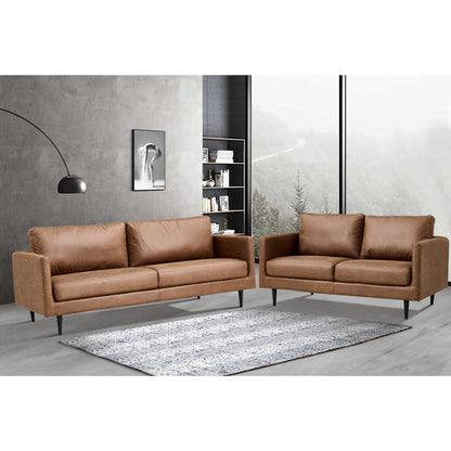 Athena 2 + 3 Seater Sofa Fabric Uplholstered Right Chaise Lounge Couch - Saddle - Cosy Abode