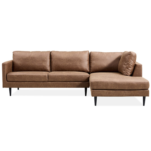Athena 2 Seater Sofa Fabric Uplholstered Right Chaise Lounge Couch - Saddle - Cosy Abode