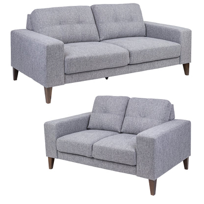Juliet 2 + 3 Seater Sofa Set Soft Fabric Uplholstered Lounge Couch Grey - Cosy Abode