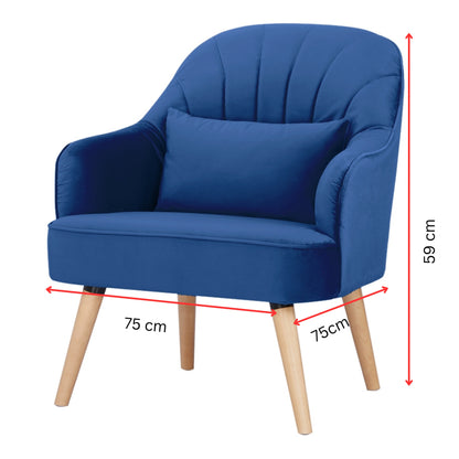 Keira Set of 2 Accent Sofa Arm Chair Fabric Uplholstered Lounge - Dark Blue - Cosy Abode