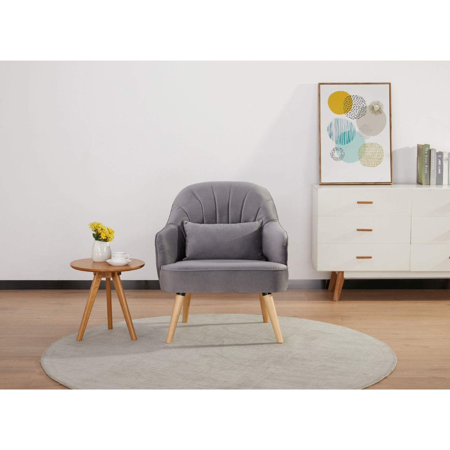 Keira Accent Sofa Arm Chair Fabric Uplholstered Lounge Couch - Mid Grey - Cosy Abode