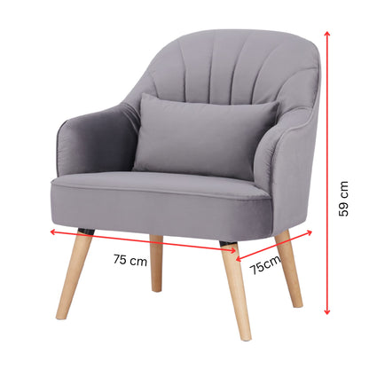 Keira Accent Sofa Arm Chair Fabric Uplholstered Lounge Couch - Mid Grey - Cosy Abode