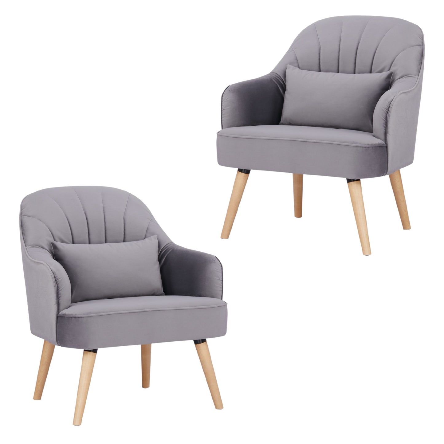 Keira Set of 2 Accent Sofa Arm Chair Fabric Uplholstered Lounge - Mid Grey - Cosy Abode