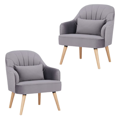 Keira Set of 2 Accent Sofa Arm Chair Fabric Uplholstered Lounge - Mid Grey - Cosy Abode
