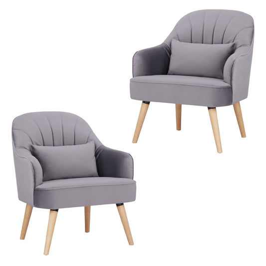 Keira Set of 2 Accent Sofa Arm Chair Fabric Uplholstered Lounge - Mid Grey - Cosy Abode