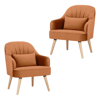Keira Set of 2 Accent Sofa Arm Chair Fabric Uplholstered Lounge - Orange - Cosy Abode