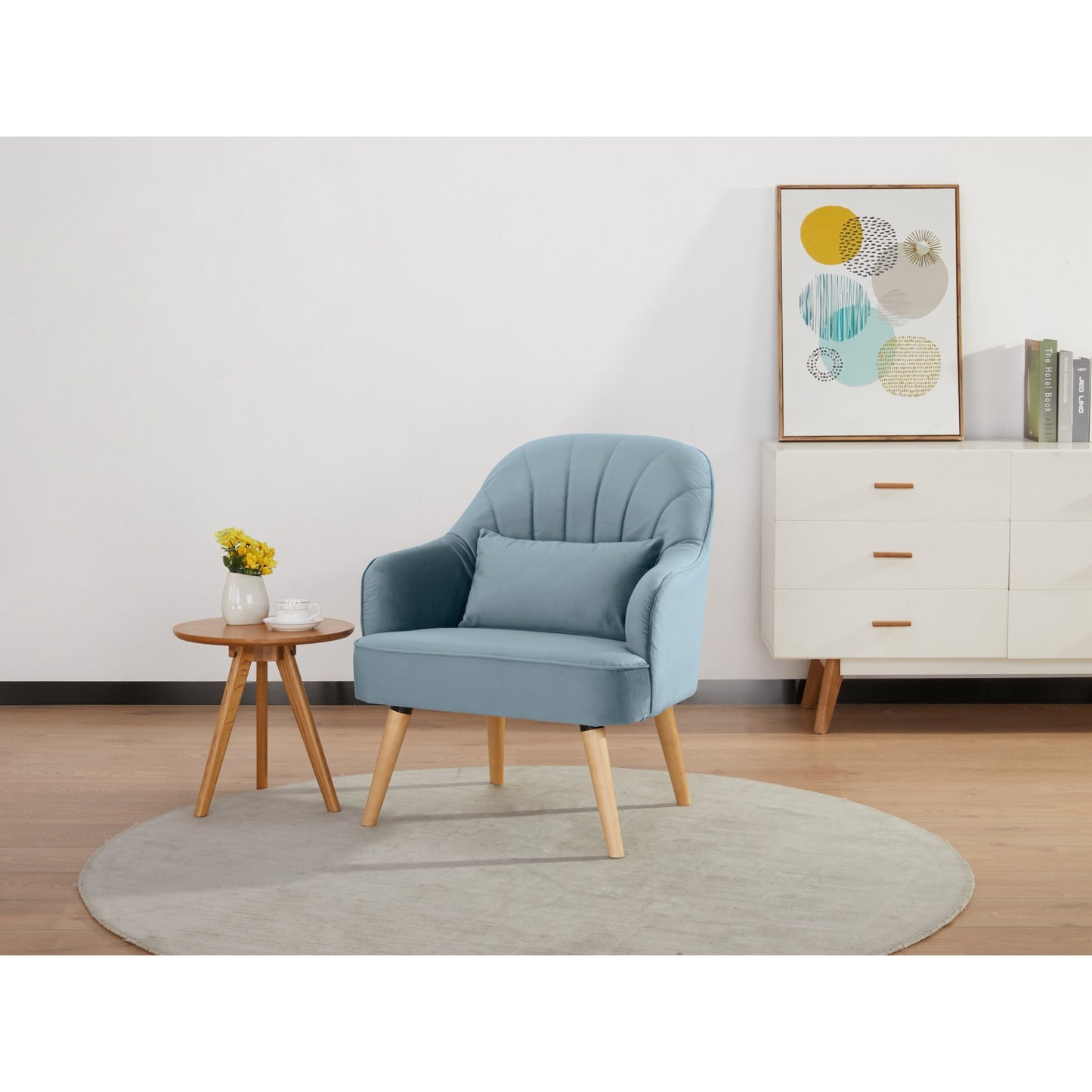 Keira Accent Sofa Arm Chair Fabric Uplholstered Lounge Couch - Light Blue - Cosy Abode