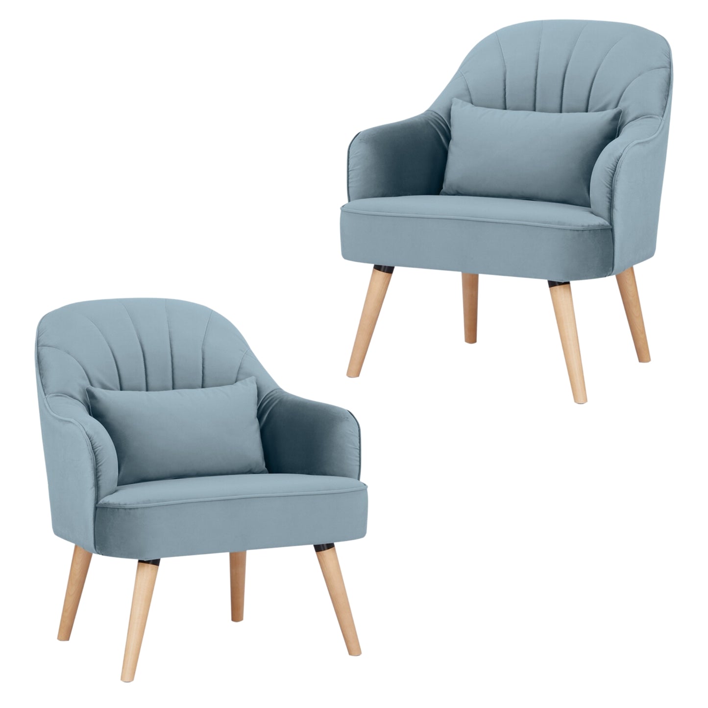 Keira Set of 2 Accent Sofa Arm Chair Fabric Uplholstered Lounge - Light Blue - Cosy Abode