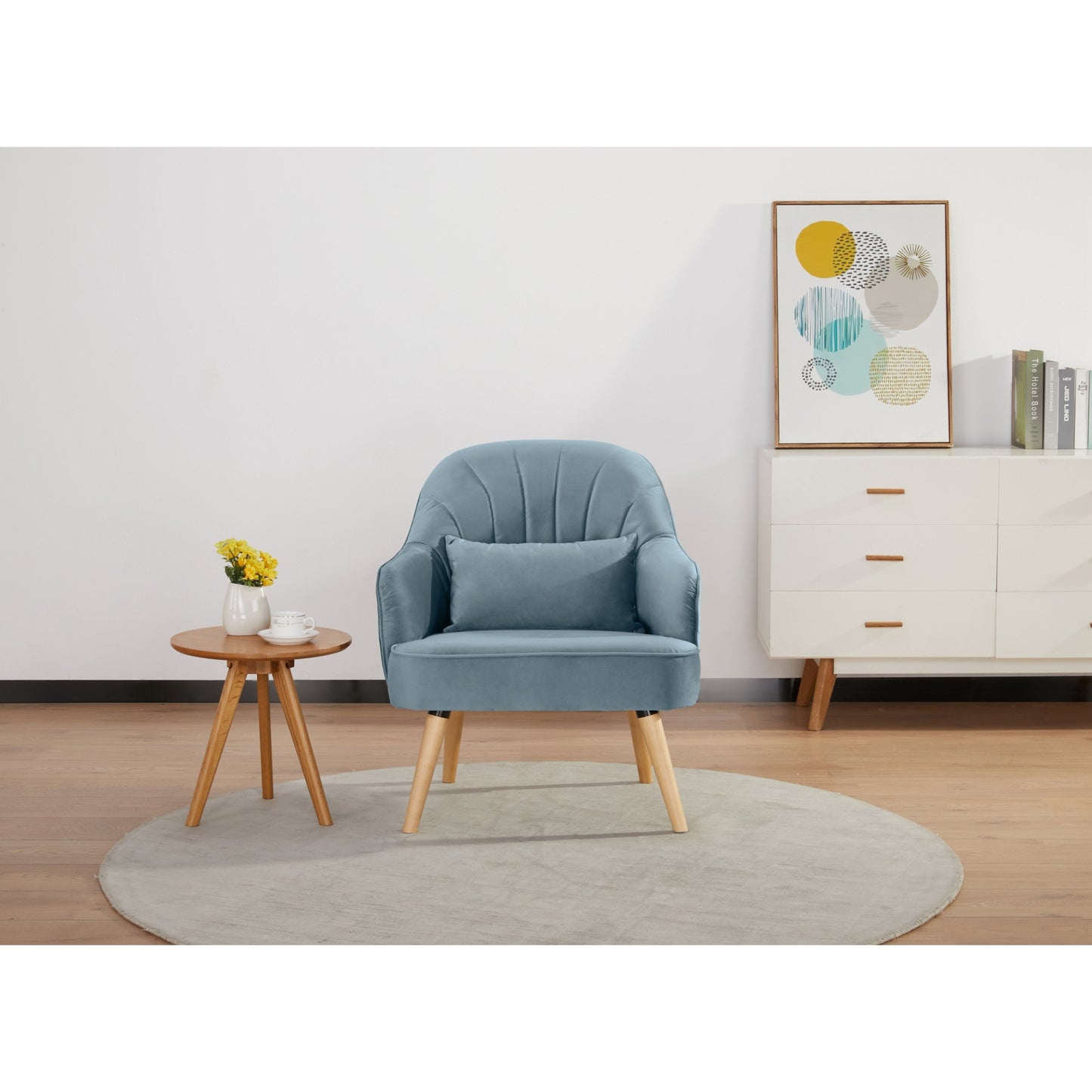 Keira Set of 2 Accent Sofa Arm Chair Fabric Uplholstered Lounge - Light Blue - Cosy Abode