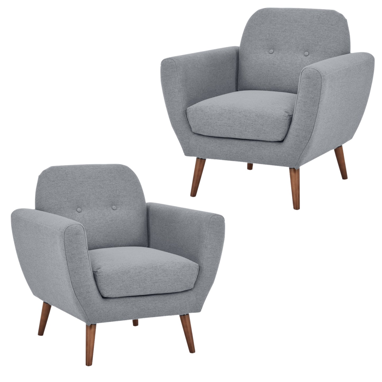 Lilliana Set of 2 Sofa Arm Chair Fabric Uplholstered Lounge Couch - Light Grey - Cosy Abode