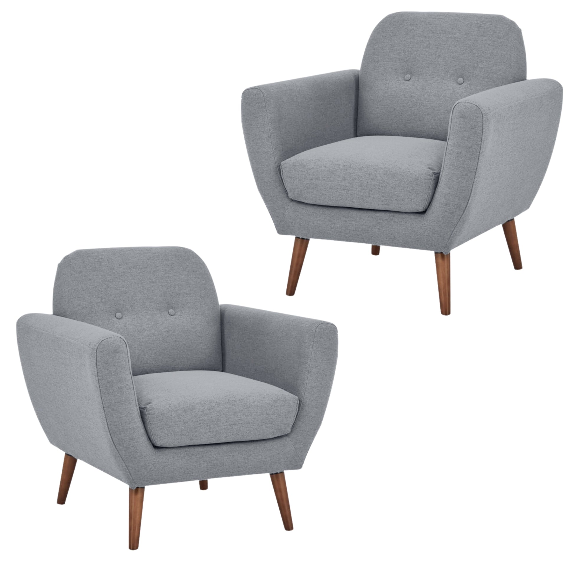 Lilliana Set of 2 Sofa Arm Chair Fabric Uplholstered Lounge Couch - Light Grey - Cosy Abode