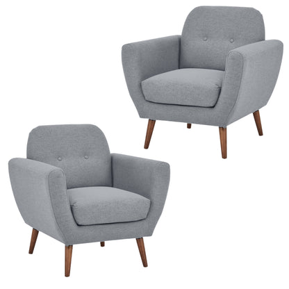 Lilliana Set of 2 Sofa Arm Chair Fabric Uplholstered Lounge Couch - Light Grey - Cosy Abode