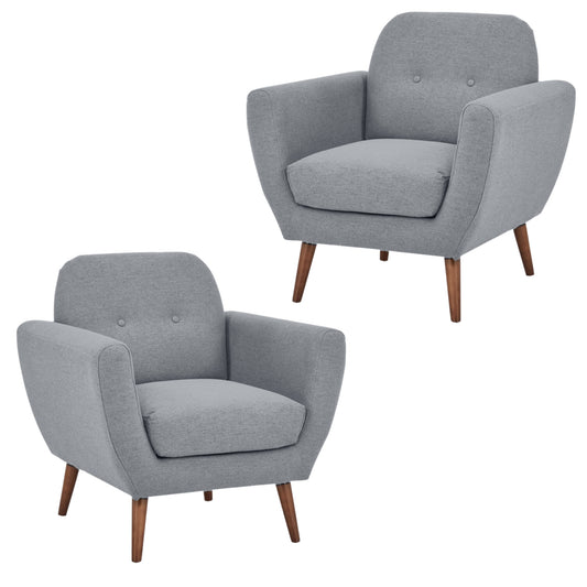 Lilliana Set of 2 Sofa Arm Chair Fabric Uplholstered Lounge Couch - Light Grey - Cosy Abode