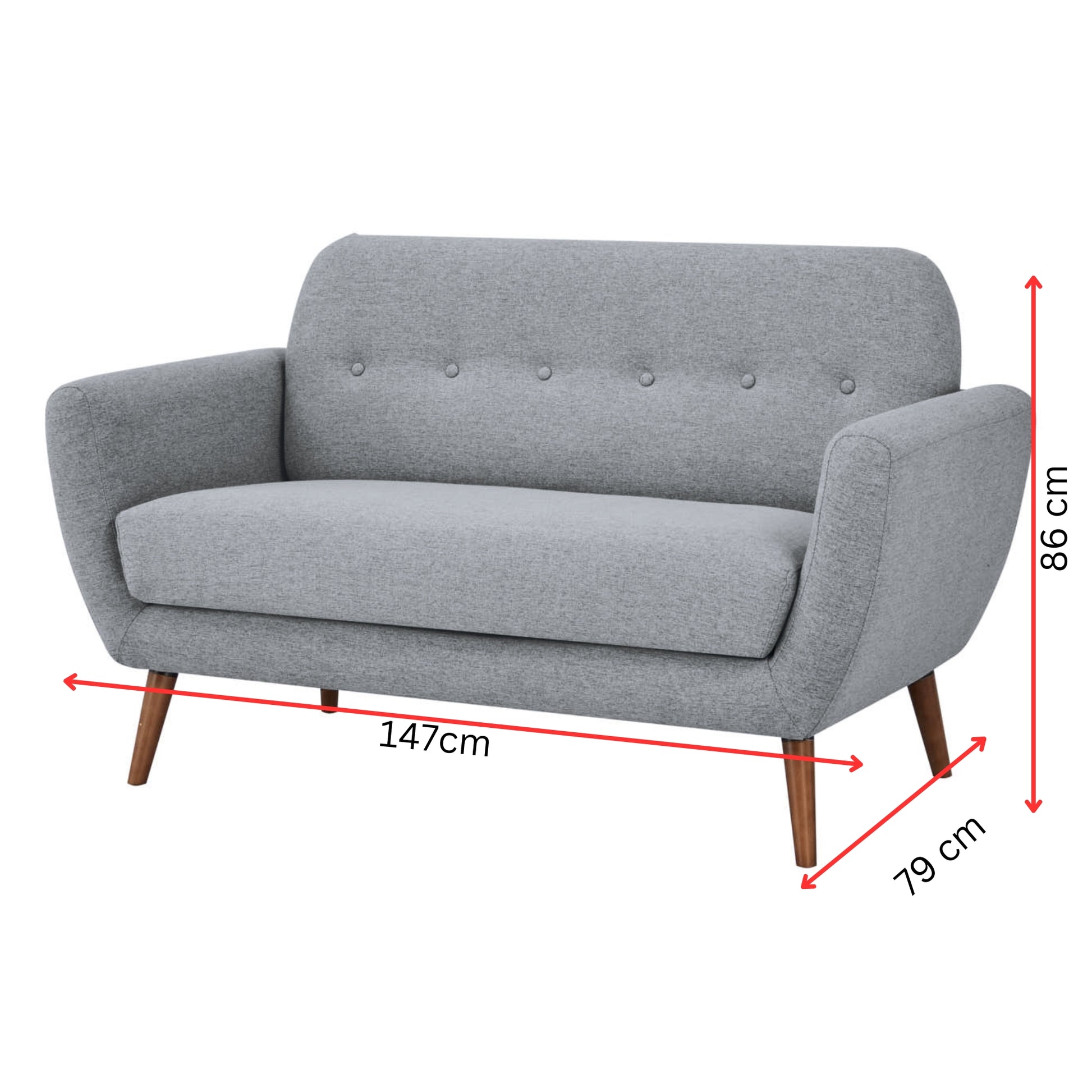 Lilliana 2 Seater Sofa Fabric Uplholstered Lounge Couch - Light Grey - Cosy Abode