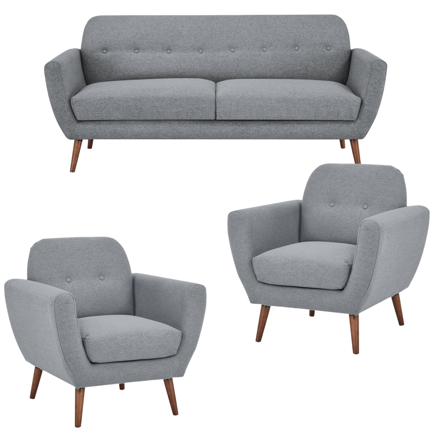 Lilliana 3 + 1 + 1 Seater Sofa Fabric Uplholstered Lounge Couch - Light Grey - Cosy Abode